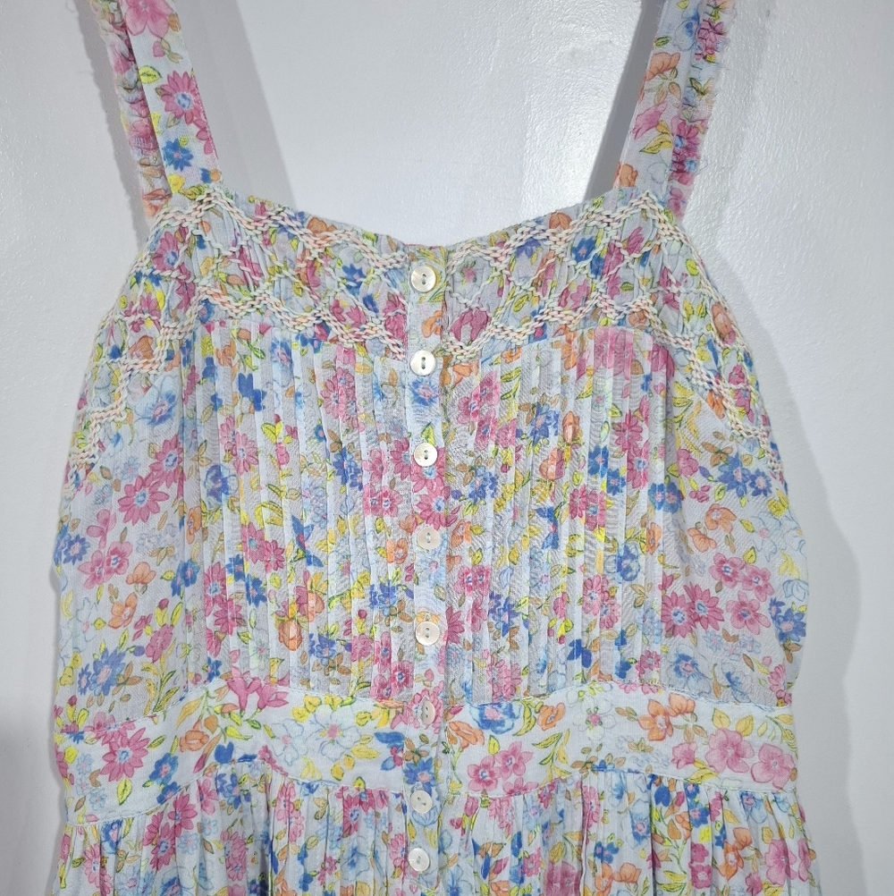 Love Shack Fancy Women's Midi Dress Cotton Multicolor Floral Pleated Ruffle Sz 0 - Picture 5 of 15